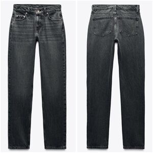 Zara Low Rise Straight Leg Black Denim Jeans Size 12